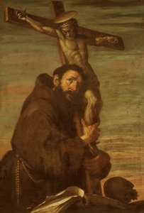 Frans af Assisi omfavner et krucifiks, c1600-1640. af Bernardo Strozzi