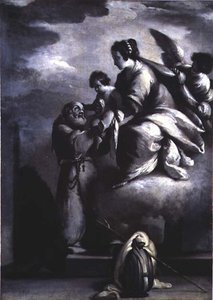 Jomfruen fremholder Kristusbarnet til den salige Felix af Cantalice af Bernardo Strozzi