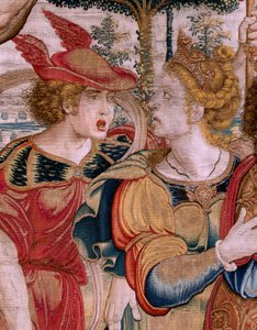 flamsk gobelin. Serien The Spheres. Hercules, der støtter himmelsfæren (Hércules sostiene la esfera celeste). Første gobelin i serien. Model Barend van Orley eller Pieter Coecke van Aelst. 1525-1530. Fremstilling Joris Vezeleer (Georg Wezeler)?,