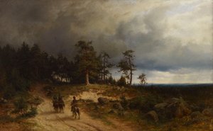 Landskab i det østlige Finland med beridte kosakker