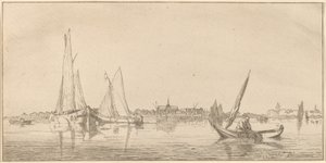 Flod med by, 1775. af Bernhard Schreuder