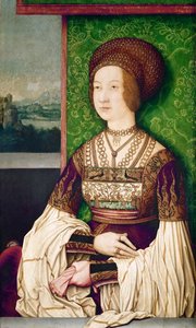 Familie af kejser Maximilian I: portræt af kejserinde Bianca Maria (Blanche-Marie) Sforza (1472-1510)"" - Portræt af Bianca Maria Sforza (1472-1510), den anden hustru til Maximilian I, den hellige romerske kejser af Strigel, Bernhard (ca. 1460-1528) (eller