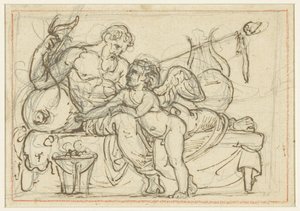 Design til et relief, der forestiller Amor og en liggende figur af Anacreon af Bertel Thorvaldsen