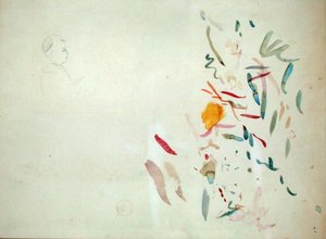 Skitse af en kvindes hoved og farvelinjer, muligvis fra en skitsebog, 1887 (wc & blyant på papir) af Berthe Morisot