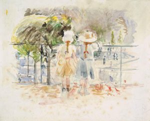 To små piger ved en balustrade ved søen i Jardin des Tuileries, Paris af Berthe Morisot