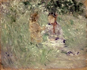 Kvinde og barn på en eng ved Bougival af Berthe Morisot