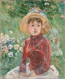 Ung pige på græsset, den røde bodice Mademoiselle Isabelle Lambert, 1885. af Berthe Morisot