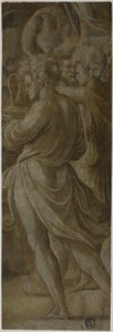 Fragment af en sammensætning: Attendants, der bærer flager af Biagio Pupini