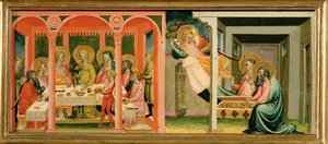 Scener fra historien om Tobias: han gifter sig med Sarah ... (maleri på træ) af Bicci di Lorenzo