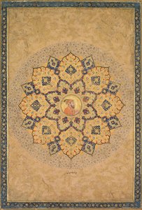 Shamsa sunburst med portræt af Aurangzeb 1618-1707, fra Emperors Album. af Bichitr