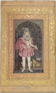 Et sjældent Mughal-portræt af James I, ca. 1615-18 (ugennemsigtige pigmenter forstærket med guld på papir) af Bichitr Bichitr