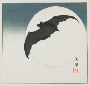 Flagermus og måne, begyndelsen af det 20. århundrede af Biho Takashi or Takahashi (b. 1873. fl 1890 1930)
