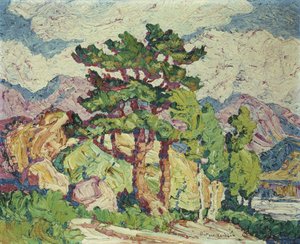 Aspen og fyrretræer, Estes Park, Colorado af Birger Sandzen