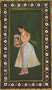 Nur Jahan, med et portræt af kejser Jahangir, ca. 1627. af Bishandas