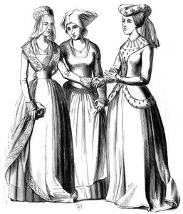 En bourgeoise, en bonde og en adelig kvinde, 1300-tallet 1849.