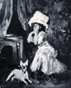 Lady And Dog Posing, ca. 2019 (Akryl på lærred) af Blake Munch