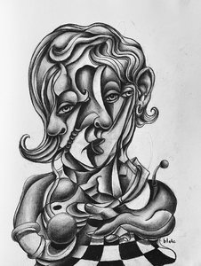 Picasso Reflecting, ca. 2021 (kul på papir)