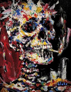 Skull With Spliff, c.2021-22 (Akryl på lærred) af Blake Munch