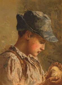 Dreng med en fugl (chromolitho) af Blanche F. MacArthur