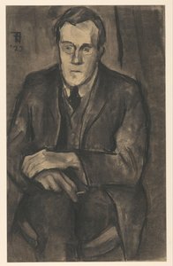 Portræt af J.W. Økse, sidder med hænderne på knæ af Bob Hanf (signed by artist)