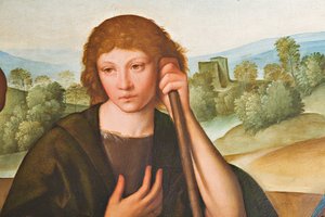 Tilbedelse af hyrderne Madonna med spædbarnet Jesus og to hyrder, detalje af 2384594 af Boccaccio Boccaccino