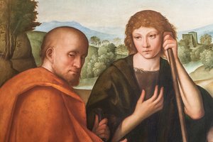 Tilbedelse af hyrderne Madonna med spædbarnet Jesus og to hyrder, detalje af 2384594 af Boccaccio Boccaccino