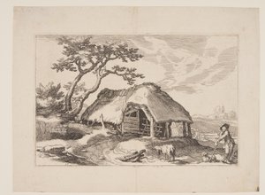 Planche 17, fra Landskaber med bondegårde af Boetius Adams Bolswert