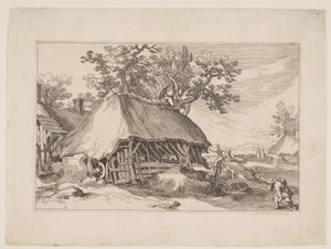 Planche 7, fra Landskaber med bondegårde af Boetius Adams Bolswert