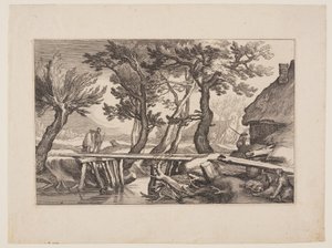 Planche 8, fra Landskaber med bondegårde af Boetius Adams Bolswert