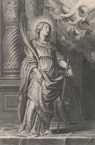 Saint Catherine holder palmeblade og et sværd, to putti over hovedet holder en laurbær..., ca. 1625-59.