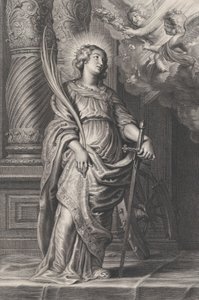 Saint Catherine holder palmeblade og et sværd, to putti over hovedet holder en laurbær..., ca. 1625-59.