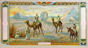 Sfinxen og pyramiderne, etiket fra en fez-kasse, ca. 1910
