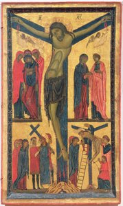 Korsfæstelsen med hellige kvinder, sørgende, Kristus på vejen til Golgata og aflejringen, højre panel af en ditykon (tempera på panel) af Bonaventura Berlinghieri