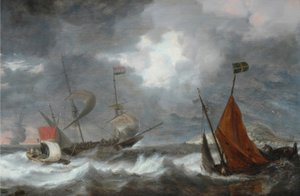 Havstorm med sejlskibe af Bonaventura I Peeters