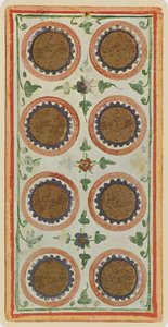 Mønternes otte, faksimile af et tarotkort fra "Visconti"-spillet af Bonifacio (attr.) (after) Bembo