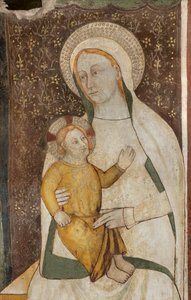 Nordlige tværskib, Ærkeenglen St. Michaels alter, bag altertavlen freskerne af Bonifacio Bembo, Jomfru og Barn af Bonifacio Bembo