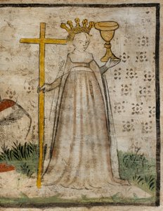 Nordlige tværskib, Ærkeenglen St. Michaels alter, bag altertavlen freskerne af Bonifacio Bembo, La Vituà La Faith af Bonifacio Bembo