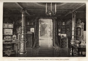 Ærkehertugen af Østrig Maximilians (1832-1867) arbejdskabinet på slottet Miramar, som han lod bygge i nærheden af Trieste, fra 1857, da han blev udråbt til vicekonge af kongeriget Lombardiet og Veneto, indgraveret af B.Bonnafoux illustra af Bonnafoux Bonnafoux