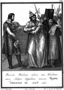 Ivan den Forfærdelige modtager et brev fra Andrey Kurbsky. 1564 Fra Illustreret Karamzin, 1836