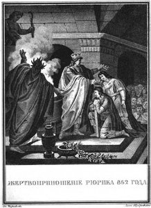 Prins Ruriks ofrer. 862 Fra Illustreret Karamzin, 1836 af Boris Artemyevich Chorikov