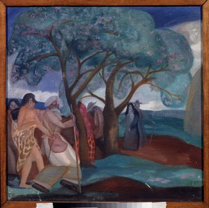 Magiernes tilbedelse. Værk af Boris Dmitryevich Grigoriev (1886-1939), tempera på pap af Boris Dmitrievich Grigoriev