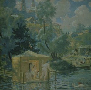 Badende, 1921 af Boris Mikhailovich Kustodiev