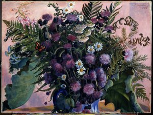 Buket finske blomster. (finsk bundt blomster). Maleri af Boris Michaylovich Kustodiev (Kustodiev) (1878-1927), olie på lærred af Boris Mikhailovich Kustodiev