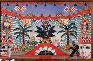 Scenedesign til teaterstykket Loppen af E. Zamyatin, 1925-1926 af Boris Mikhailovich Kustodiev