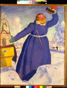 En hensynsløs kusk. Værk af Boris Michaylovich Kustodiev (Koustodiev) (1878-1927), akvarel på papir af Boris Mikhailovich Kustodiev