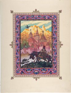 Illustration til eventyret Marya Morevna (Maria des mers) af Zvorykin, Boris Vasilievich (1872-efter 1935), ca. 1925 - Farvelitografi, 27,3x20,5 - Privat samling af Boris Vasilievich Zvorykin