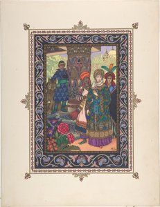 Illustration til eventyret om Ivan Tsarevich, Ildfuglen og den grå ulv, ca. 1925 af Boris Vasilievich Zvorykin