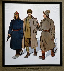 Rusland efter revolutionen i 1917: "En detenu bragt til Revolutionsdomstolen". Tegning af Boris Zvorykin (1872-1935). Institut for Socialhistorie, Montreuil af Boris Vasilievich Zvorykin