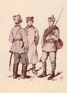 Soldater fra den sovjetiske Røde Hær (farve litho)