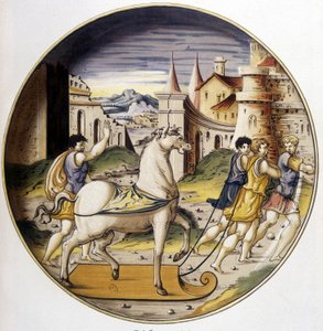 Den trojanske hest - i "" Samling af italienske fajancer fra det XV, XVI og 17. århundrede""" designet af Carle Delange og Borneman af Bornemann Bornemann